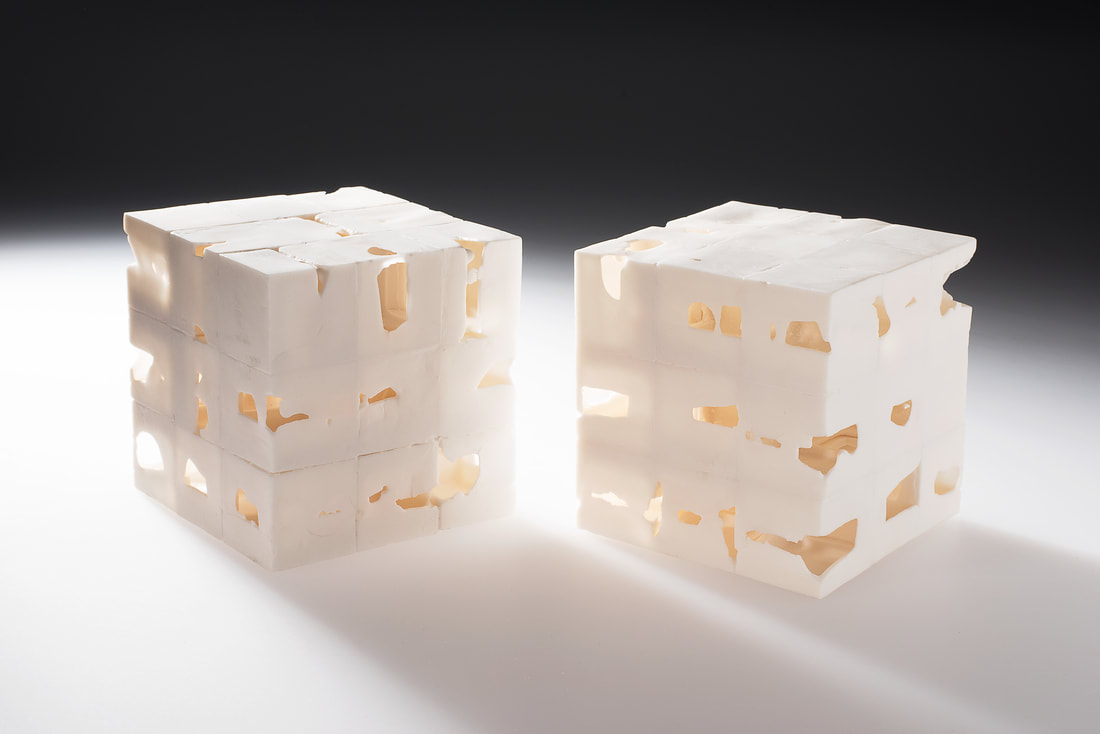 Contain Series. Cast parian porcelain constructed with internal labyrinth. modular construction. Anne Butler Ceramics