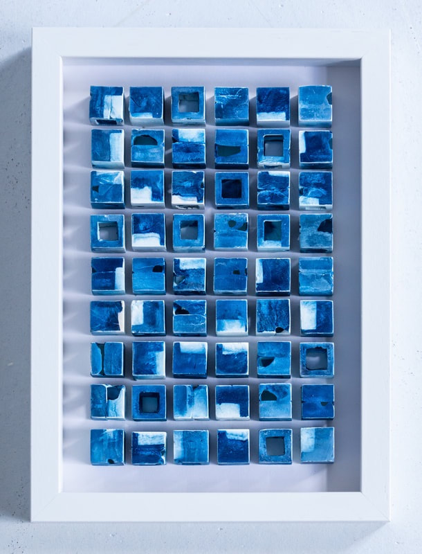 Decode. Framed porcelain with Cyanotype print - Anne Butler Ceramics